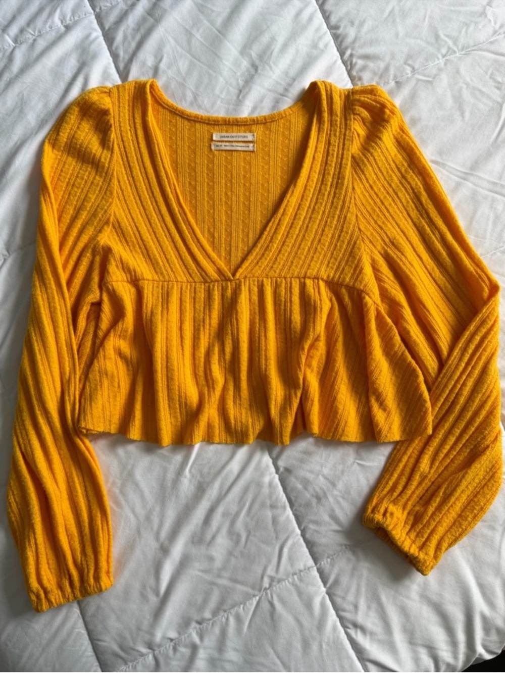 Urban Outfitters Mustard Babydoll Knit Top Balloon Sleeve Boho XS - Picture 5 of 10